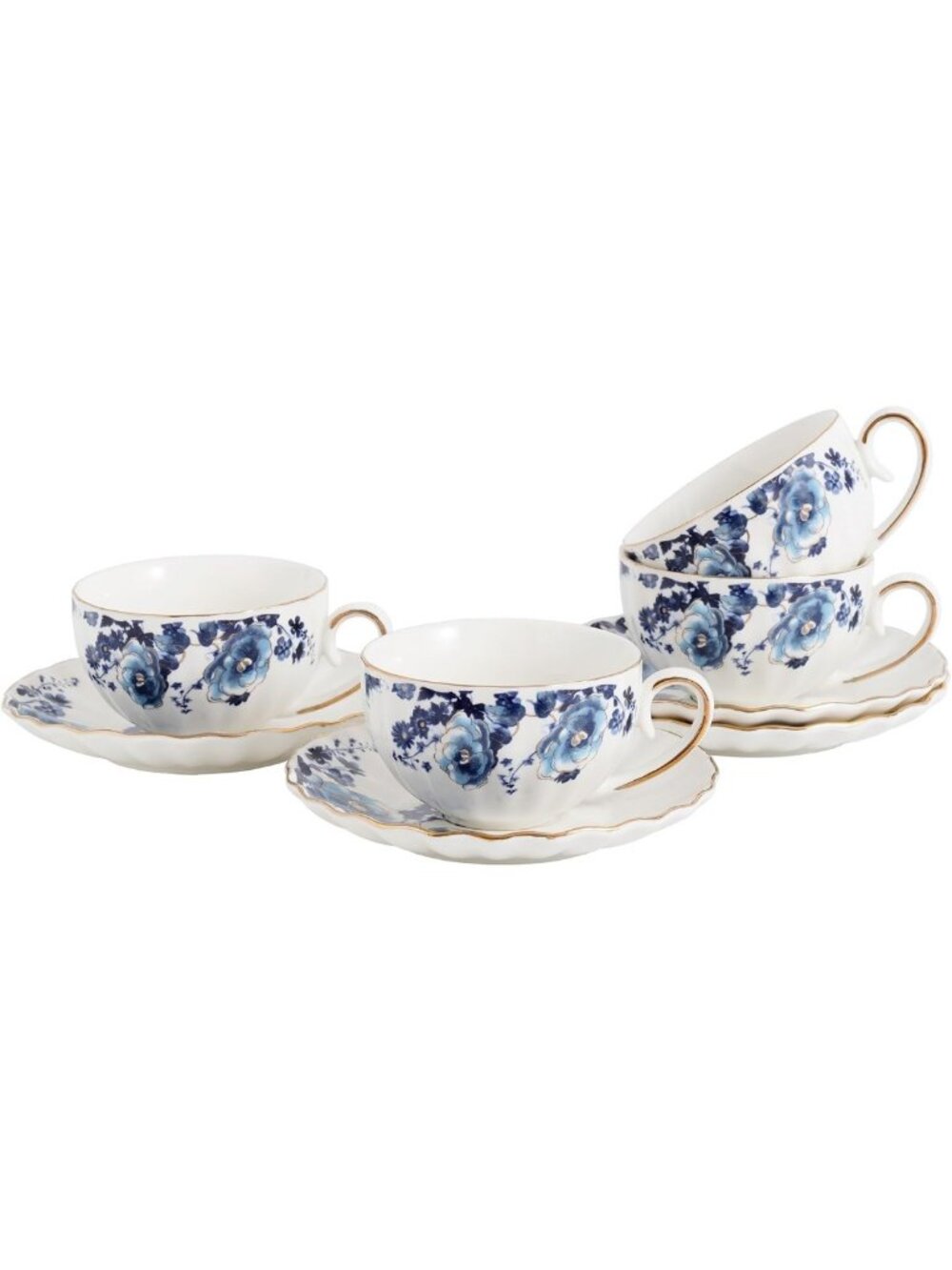 Floral Ceramic Tea Cup & Saucer Set of 4 - Perfect for Coffee, Latte & Tea
